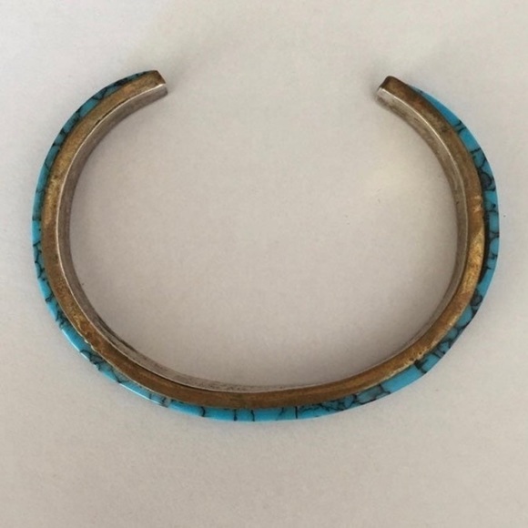 Vintage Sterling Silver Native American Turquoise Cuff Bracelet - Picture 3 of 12